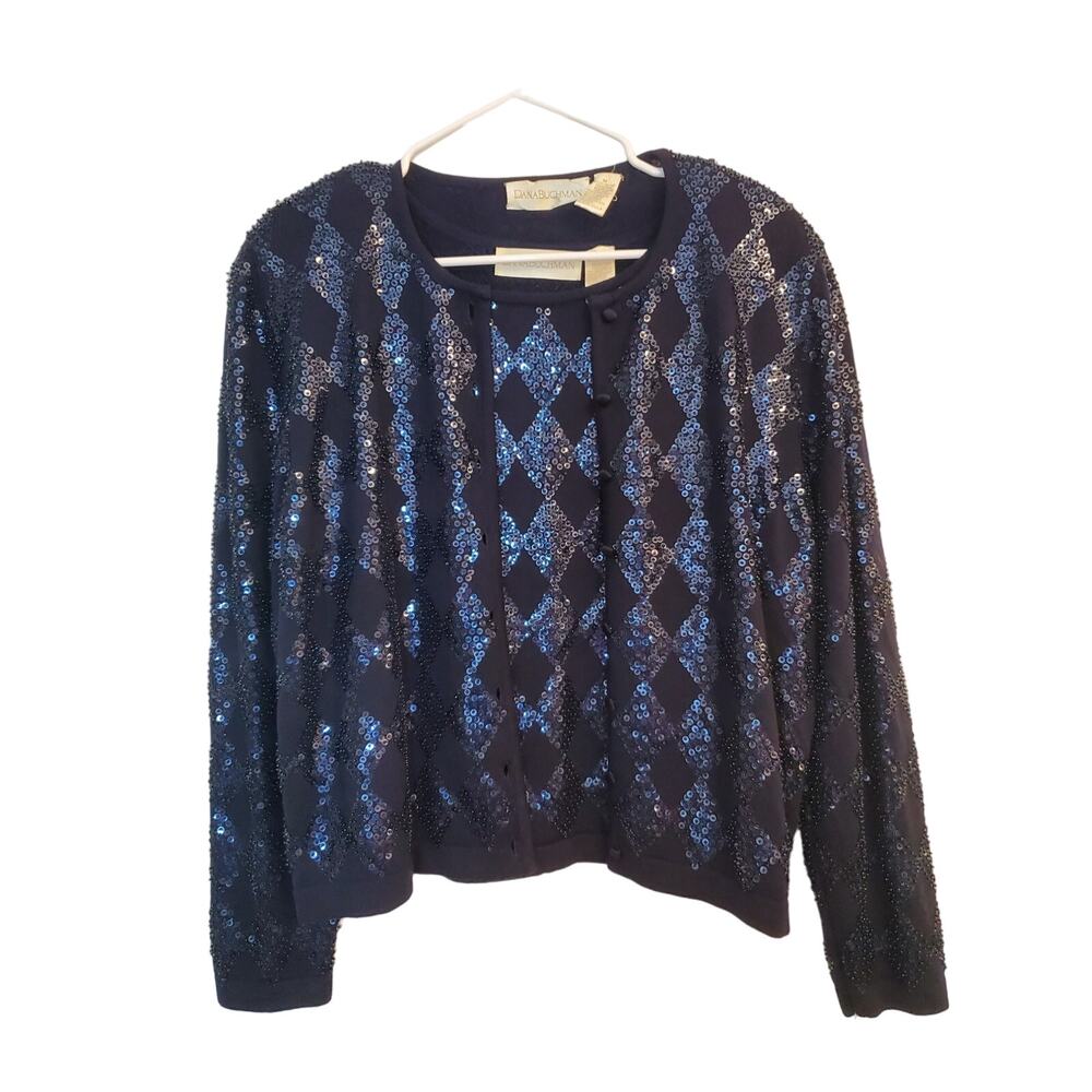 Dana Buchman Vintage Sequun Cardigan and Tank 100% Merino‎ Wool Size Medium
